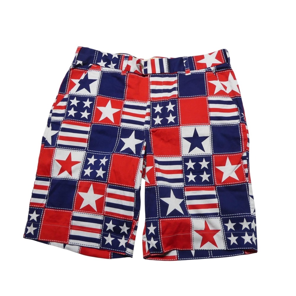 Loudmouth Shorts Mens 34 Red White Blue Stars USA Patriotic Chino 10 Inseam
